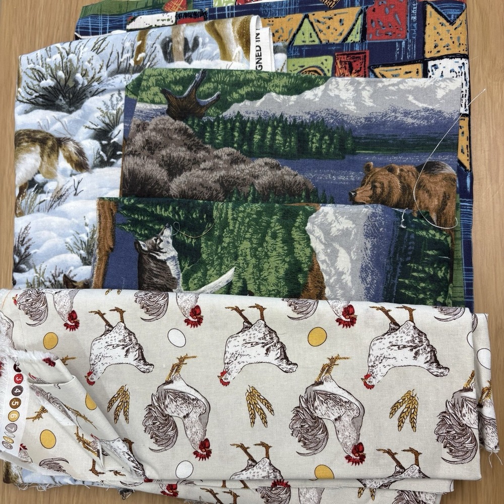 1 Lb. 4 Oz. Lot Fabric Scraps Outdoors Wildlife Cottagecore Farm Themes